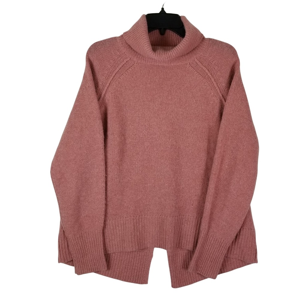 360Cashmere Turtleneck Sweater Womens Medium Rose Pink Split Back 100% Cashmere